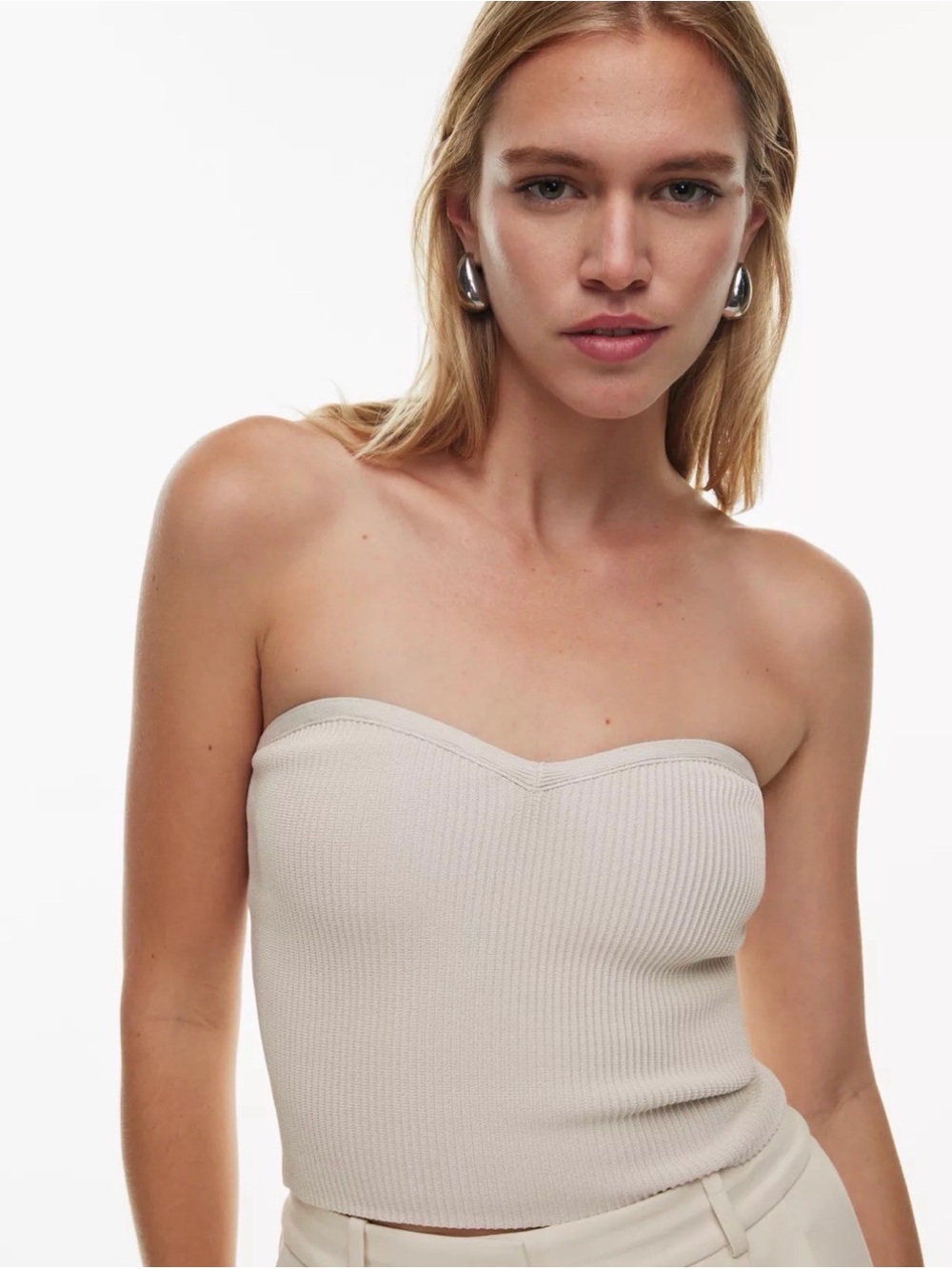 Aritzia Babaton Strapless Knit Bustier Top in Light Beige
